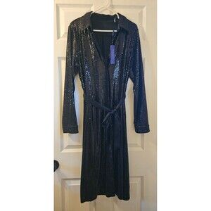 Elie Tahari Sequin Black Size Large New w/ Tags Coat Robe Dress Button & Tie Up